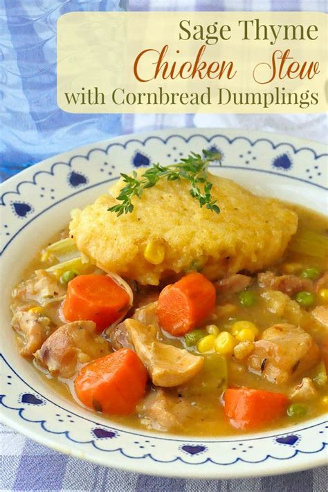 Chicken soup with cornmeal sage dumplings recipe. An easy to make chicken stew that's ready in only about 2 ...