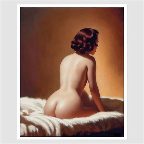 SD A Painting Of A Naked Nude Woman Sitting On A Bed An Art Deco