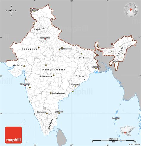 Gray Simple Map Of India Single Color Outside