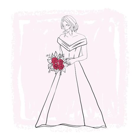 Premium Vector Hand Drawn Beautiful Bride In Wedding Dress Line Art Style