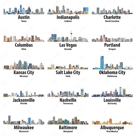 Vector Collection Of United States Cities Skylines Icons Stock Vector