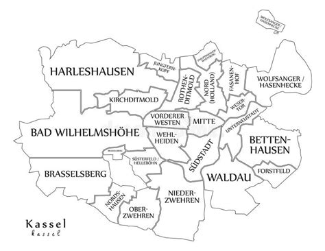 Modern City Map Kassel City Of Germany With Boroughs And Title Stock