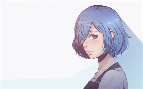 I love touka's hair in tg:re, she looks sooooo pretty! Wallpaper : simple background, anime girls, blue hair ...