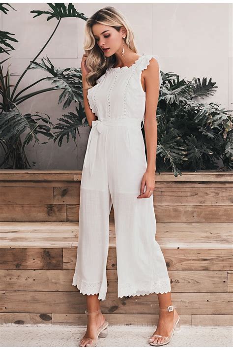 Women S Cotton Linen Ruffled Embroidery Jumpsuit Hollow Out Sashes