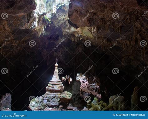 Cave Stupa Lit By A Natural Skylight In The Shan Highlands Myanmar