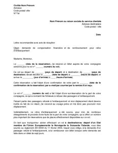 Lettre De Demande De Compensation Financi Re Pour Refus D Embarquement