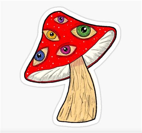 Red Mushroom With Eyes Sticker By Samantha Fuchs Indie Drawings