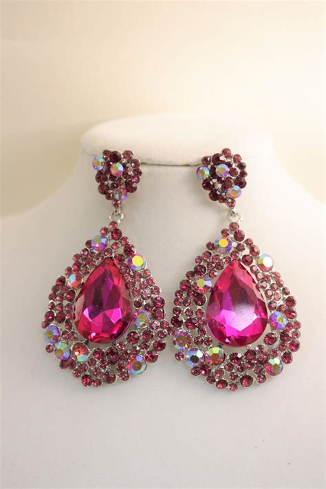 Ab Hot Pink Earrings Fuchsia Earrings Wedding Teardrop Aurora Etsy