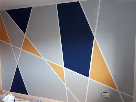 Geometric Wall Navy Gray Yellow Geometric Wall Wall Paint Designs