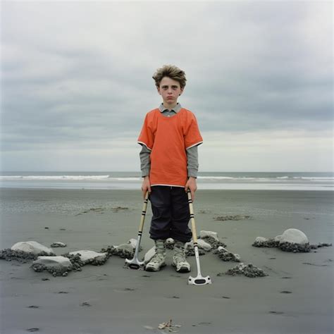 Premium Ai Image A Boy Wearing An Orange Shirt Stands On A Beach With