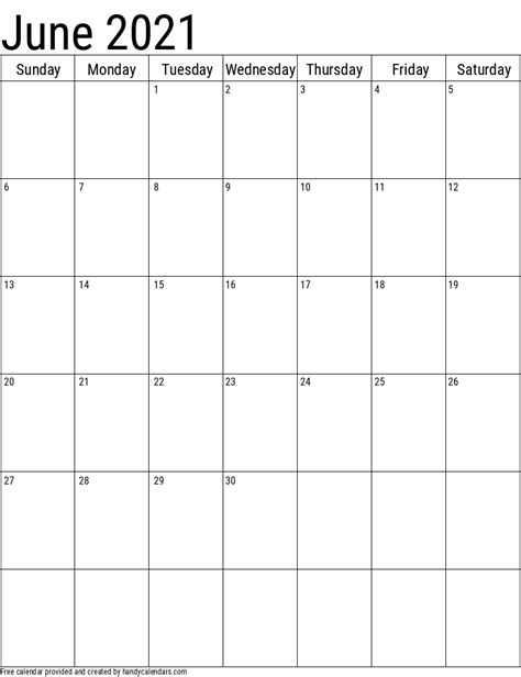 Just click print right from your browser. June 2021 Calendar Vertical | Printable March