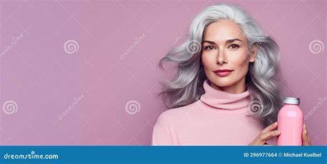 Timeless Beauty Elegance: Mature Woman Showcasing Skincare Products on