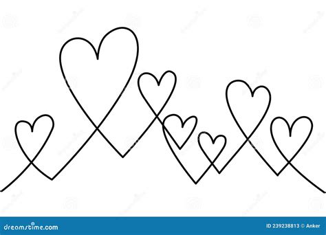 Two Hearts Continuous One Line Drawing Valentines Day Concept Stock