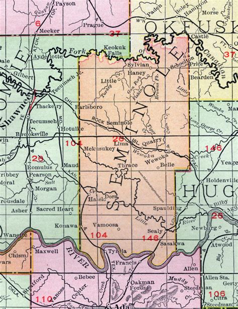 Seminole County Oklahoma 1911 Map Rand Mcnally Wewoka Seminole City