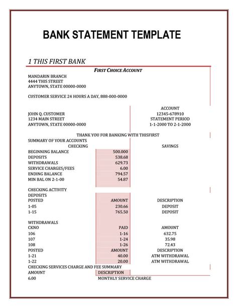 23 Editable Bank Statement Templates Free Templatelab Pertaining To