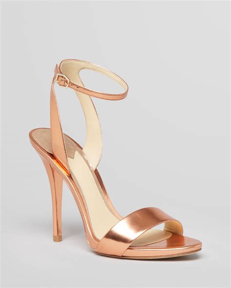 Rose Gold High Heels Sandals Women Square Heels Sandals Sexy Rose