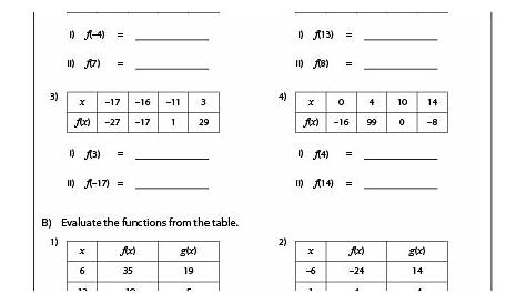 function table worksheets