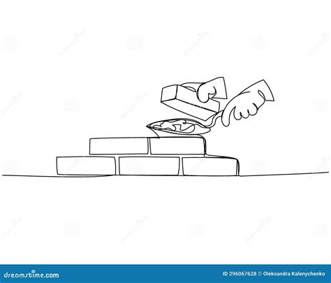 Bricklaying Building Building Walls One Line Art Continuous Line