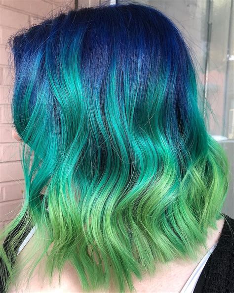 mermaid hair blue and lime an ombré look with navy roots that transform first into aquamarine