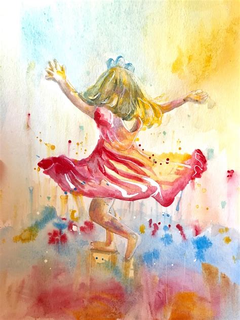 Watercolor Print Of Little Girl Dancing In The Rain By Bethany Etsy