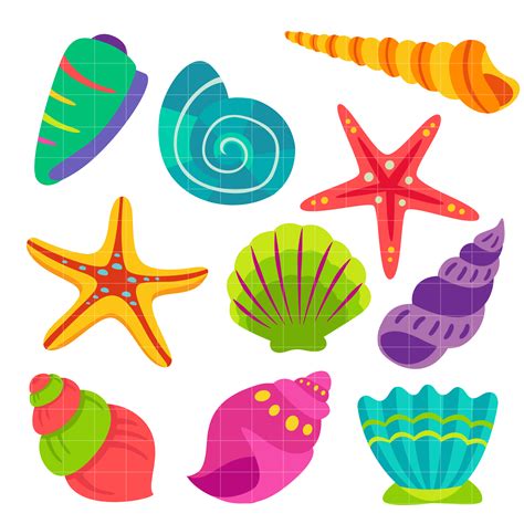 Colorful Seashells Set Semi Exclusive Clip Art Set For Digitizing And