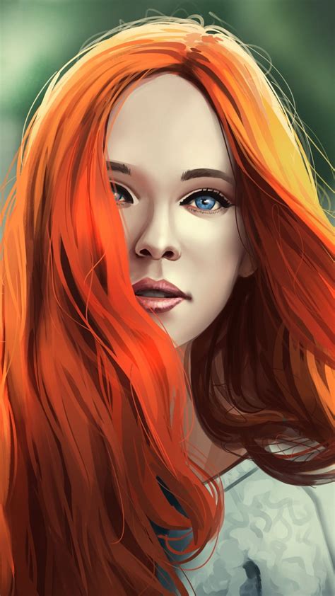 Download 1080x1920 Wallpaper Girl Artwork Pretty Redhead Samsung Galaxy S4 S5 Note Sony