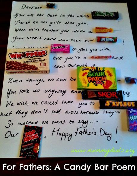 Fathers like you never go out of style. Gift Ideas For Fathers: A Father's Day Candy Bar Poem ...