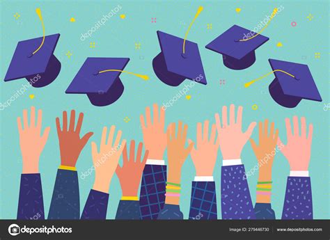 Concept Of Education Graduates Throwing Graduation Hats In The Air