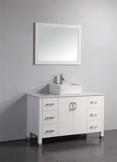 Legion 48 Inch Modern Single Vessel Sink Bathroom Vanity White Finish White Ceramic Sink