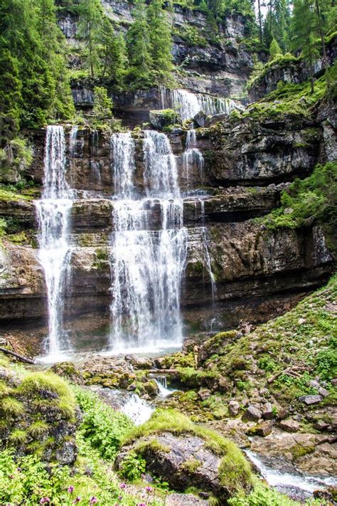 The Vallesinella Waterfall In The Dolomites Of Trentino Italy Stock