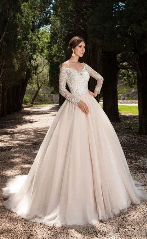 2017 new arrival illusion lace long sleeve v neck a line wedding dresses tulle lace wedding