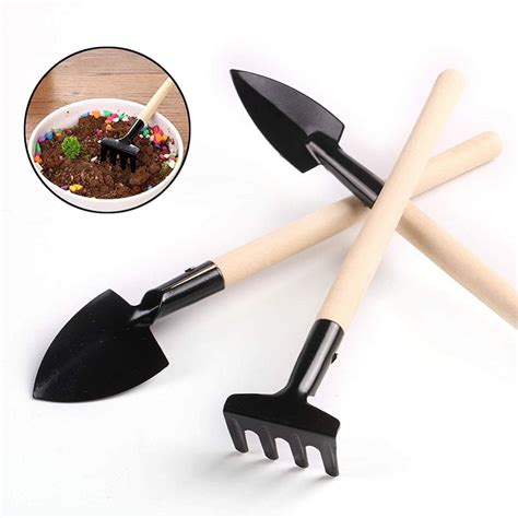 Buy 3pcs Mini Garden Tool Set Wooden Handle Iron Small