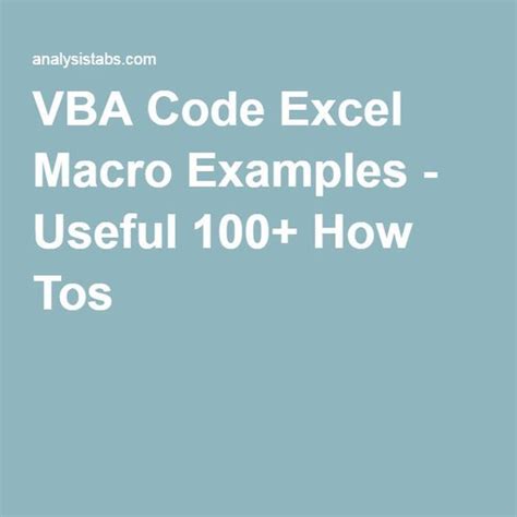 Vba Code Excel Macro Examples Useful 100 How Tos Excel Macros