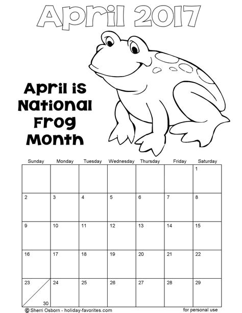 Printable April 2017 Calendars Holiday Favorites