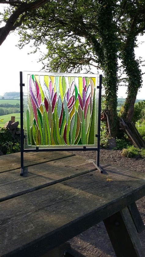 Fused glass panel in stand | Fused glass panel, Glass panels, Stained glass