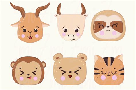 Cute Kawaii Animal Faces Clipart Illustration By Zayamiart Thehungryjpeg