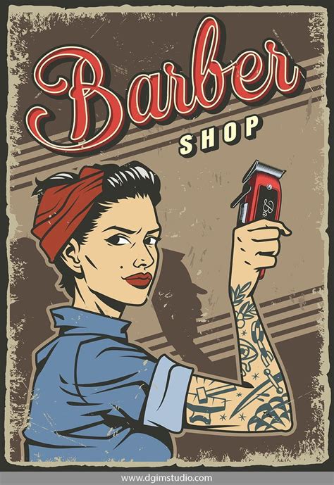 Pinup Retro Posters Barber Shop Barber Shop Decor Barbershop Poster