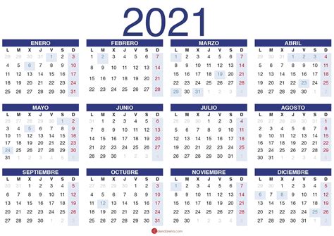 Calendario 2021 Pdf Calendario Para Imprimir Gratis Calendario En