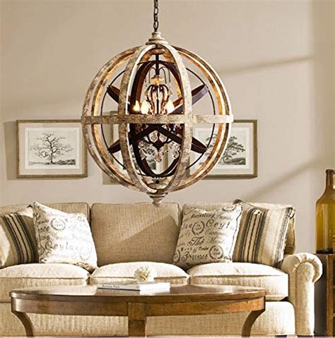 Holmes nature wood wagon wheel shaded chandelier farmhouse seeded glass drum led kitchen island light. KunMai Rustic Retro Weathered Wooden Globe Metal Orb ...