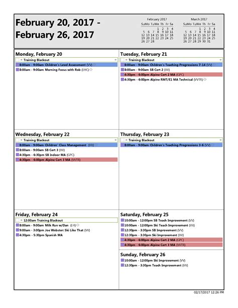 Training Calendar Feb 20 26