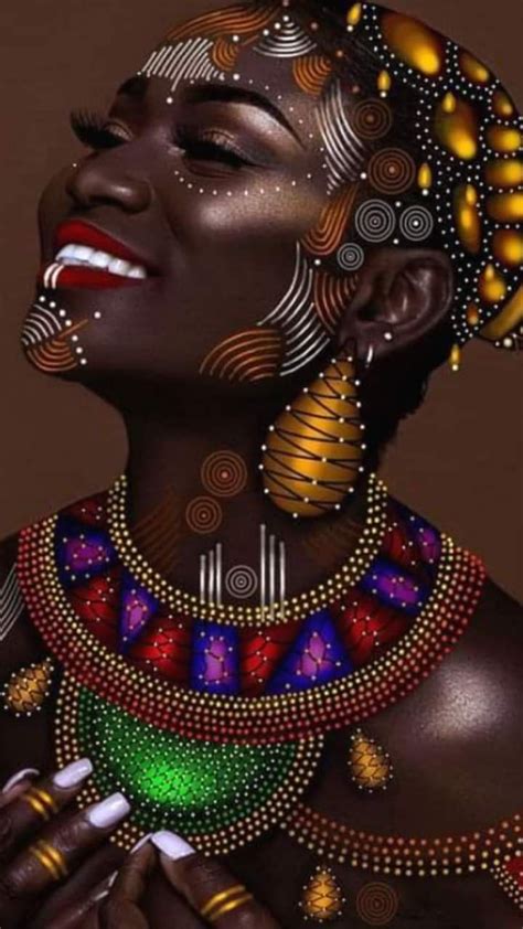 An African Woman With Bright Makeup And Jewelry