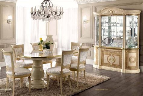 Glossy Ivory And Gold Lacquer Dining Room Set 7 Pcs Esf Aida Made In Italy Classic Efs Aida Dt