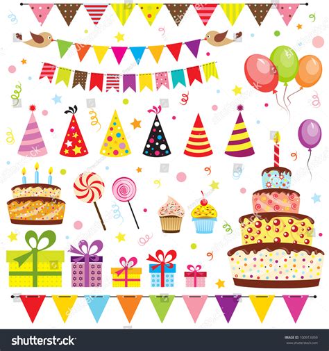 Set Of Vector Birthday Party Elements Eps 10 100913359 Shutterstock