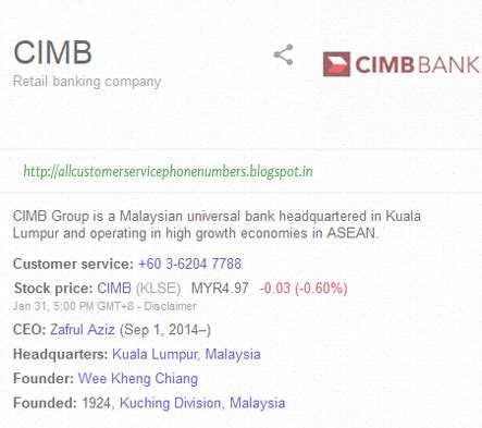 Customers may pay bills, enquire balance and conduct a host of financial services transactions. Cimb Bank Malaysia Customer Service Phone Number ...