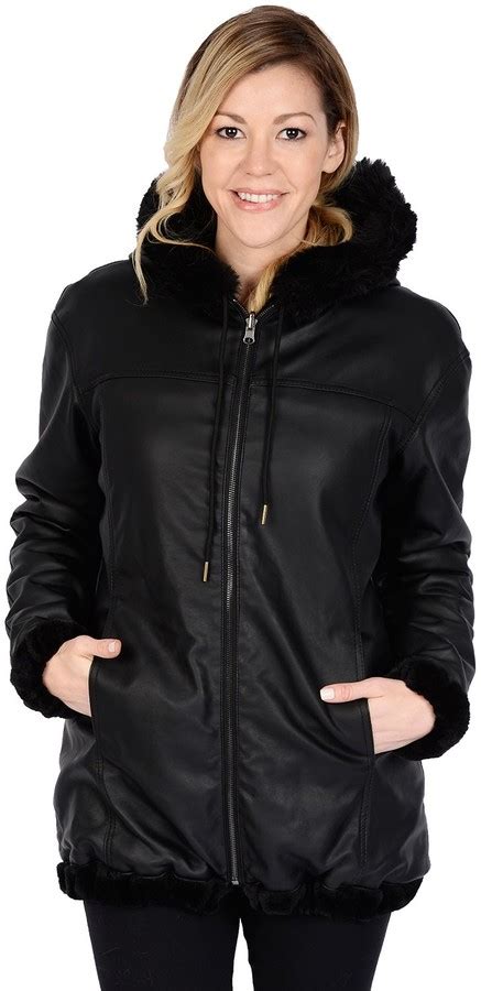 Womens Excelled Hooded Reversible Faux Leather Jacket Shopstyle