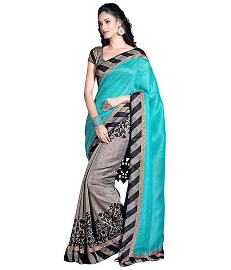 Sneha Fancy Designer Sarees Blue And Grey Bhagalpuri Silk Saree Buy