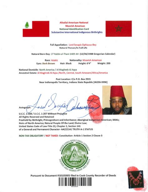 Allodial American National Moorish American National Identification