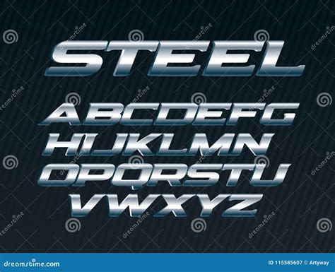 Steel Font Metal Letters Set Chrome Alphabet Silver Vector Letters