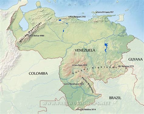 Latin America Physical Map Orinoco River