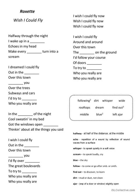 I Wish I Could Fly Song By Roxette N English Esl Worksheets Pdf And Doc